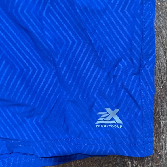 ZeroXposur Mens‎ Swim Trunks L Blue & Yellow Geometric Activewear Shorts - Picture 7 of 8